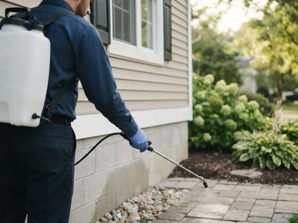 Pest control technician inspecting a home in Centrahoma, OK